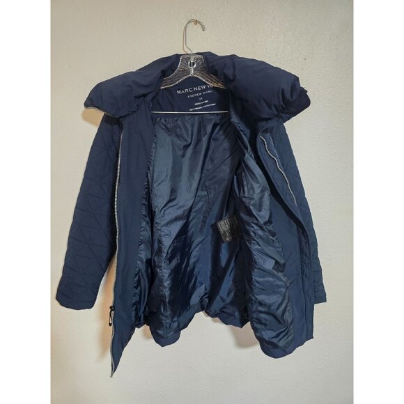 Andrew Marc New York Womens Quilted Coat With Faux Down Hood Navy Size Large - Picture 2 of 9